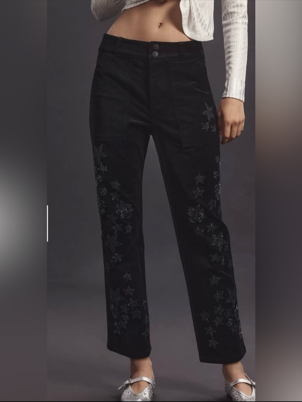 Pilcro by Anthropologie Black Embellished Star & Floral Straight Leg Jeans Y2K